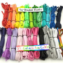 5 yards of 1/4" Braided Elastic - 25 colors available!