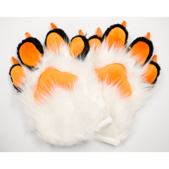 White, Black, and Orange Deluxe Fursuit Handpaws